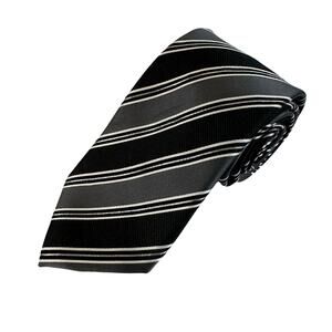 DONALD J TRUMP Hand Made Collection Necktie Mens 60" Striped Silk Workwear Black